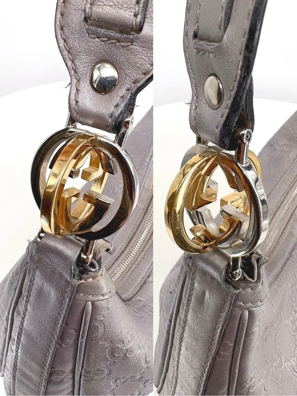 GUCCI Guccissima GG Twins Hobo Shoulder Bag Mauve Metallic Leather